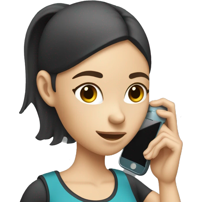 white skinny female with long dark hair in exercise clothes holding a phone under her ear emoji