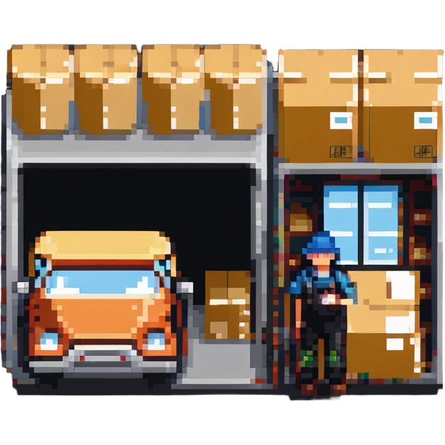 logistics professional with truck and warehouse emoji