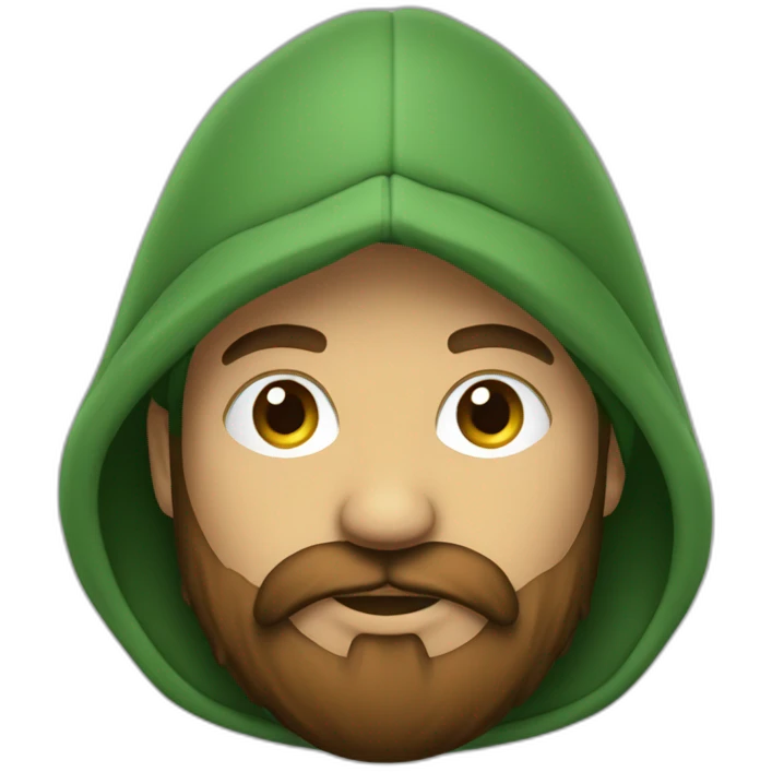Homme brun beau avec barbe porte hoodie vert emoji
