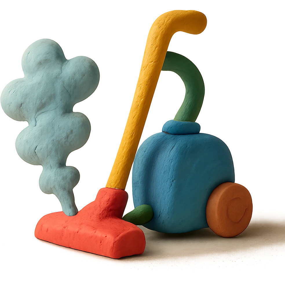 vacuum cleaner with dust cloud in claymation style with matte finish and soft lighting emoji
