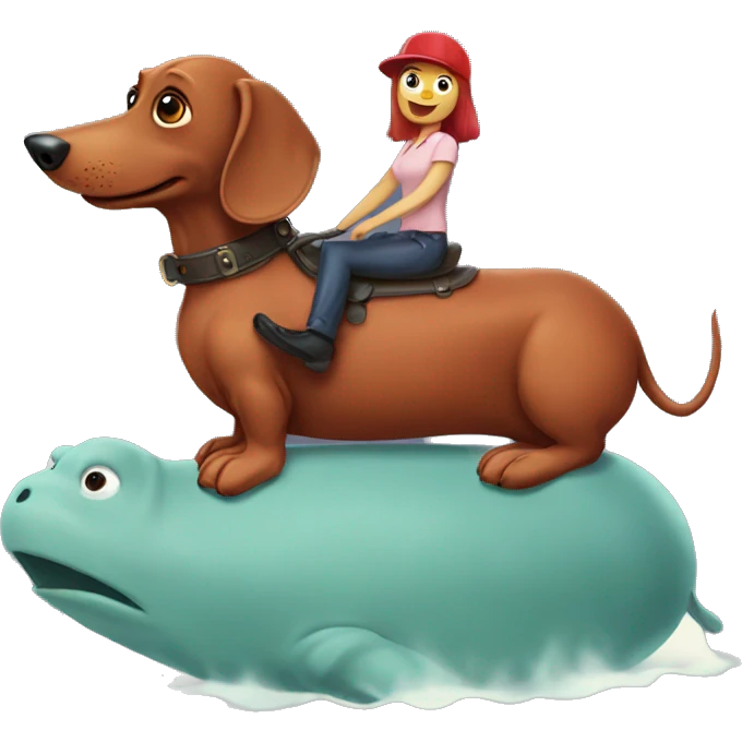 Red dachshund riding hippo emoji
