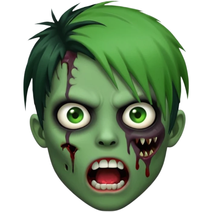  emo zombie black punk hairs green skin middle part with cuts on face and open mouth with fluid coming out of mouth emoji