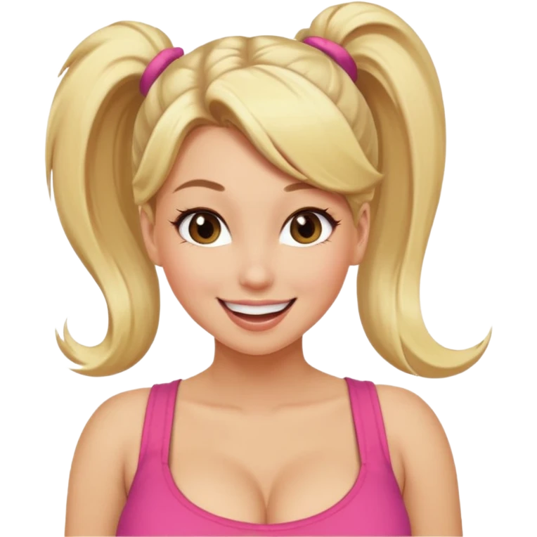 Adult female, blonde hair, large breasts, playful wink, dynamic teasing pose, ponytail, flirty smile, cheerful vibe, completely distinct from Hotwife and Livestock emoji