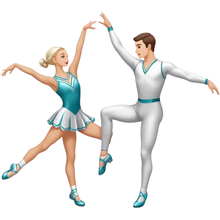 Icon for Sports Dance: a white men and women in competitive attire performing a synchronized dance with acrobatic moves, dance shoes, a rhythmic floor, and a competition backdrop. The icon should capture athleticism, technique, and acrobatic precision. Transparent background. emoji
