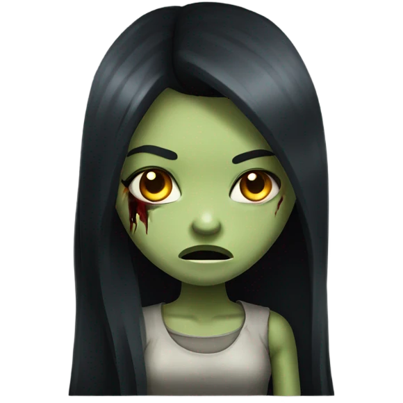 girl zombie with black long hair with teeth and serious face  emoji