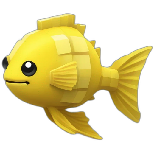 cube yellow fugu fish with two fins and tail in minecraft style full size emoji