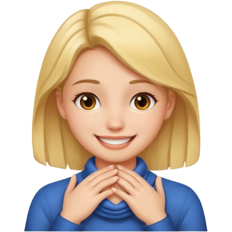 Girl smiling putting her hands around her neck emoji
