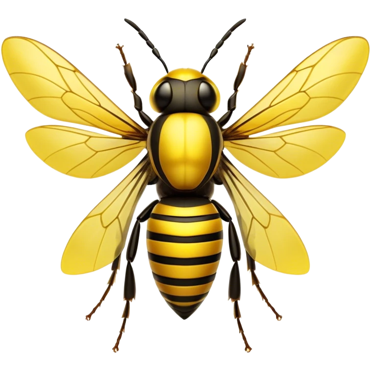 Cinematic Noble Hornet Portrait Emoji, Poised and intimidating, with a sleek, segmented body in bold yellow and black hues, sharp, focused eyes, and delicate, translucent wings, Simplified yet sharp and sophisticated features, highly detailed, glowing with a soft, insectile radiance, high shine, intelligent and formidable, stylized with an air of natural authority, focused and alert, soft glowing outline, capturing the essence of a watchful and confident hornet that appears ready to buzz out of the screen with effortless power! emoji