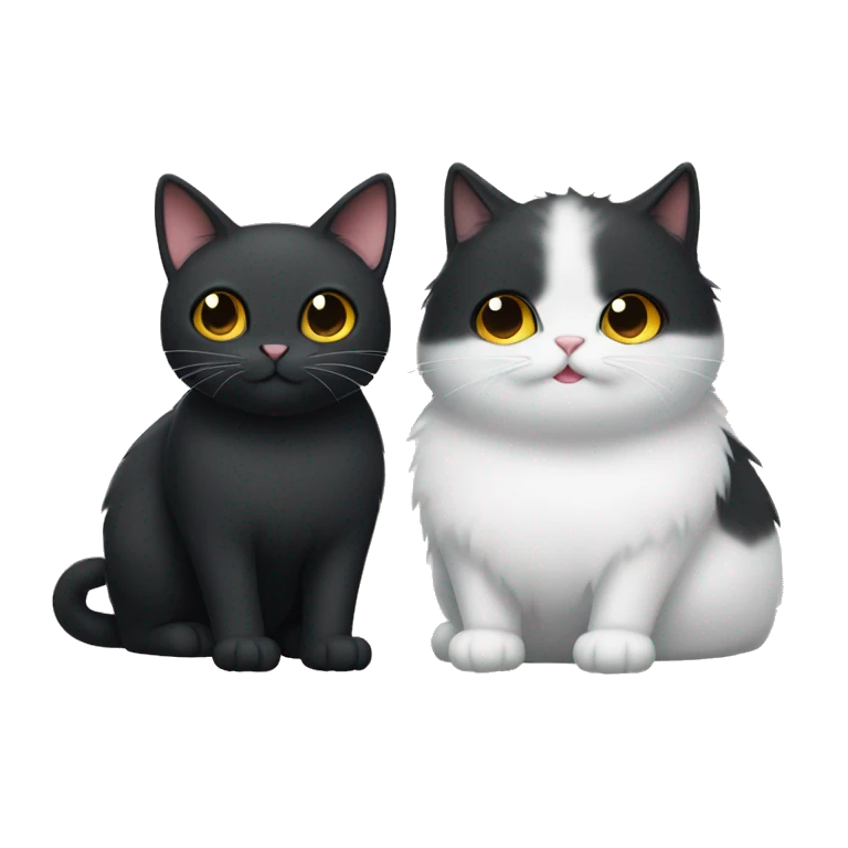 Two cats together one black cat and one fluffy white cat  emoji