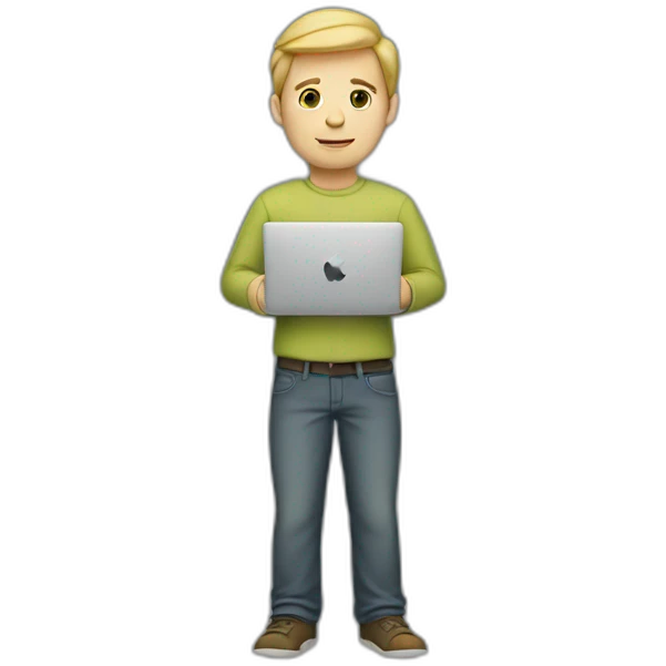 white guy standing with his apple laptop emoji