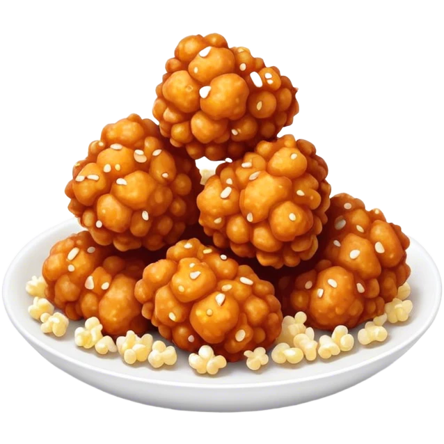 Korean Fried Chicken Cinematic Realistic Korean Fried Chicken Dish Emoji, depicted as bite-sized popcorn chicken pieces generously coated in a glossy, spicy sauce, rendered with crisp textures and dynamic, appetizing lighting. emoji