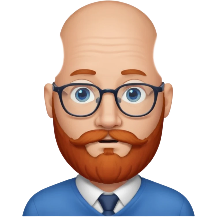 bald man with a big red beard and blue eyes, teacher emoji