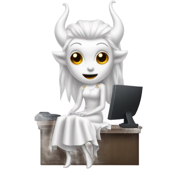 white demon in dress in computer emoji