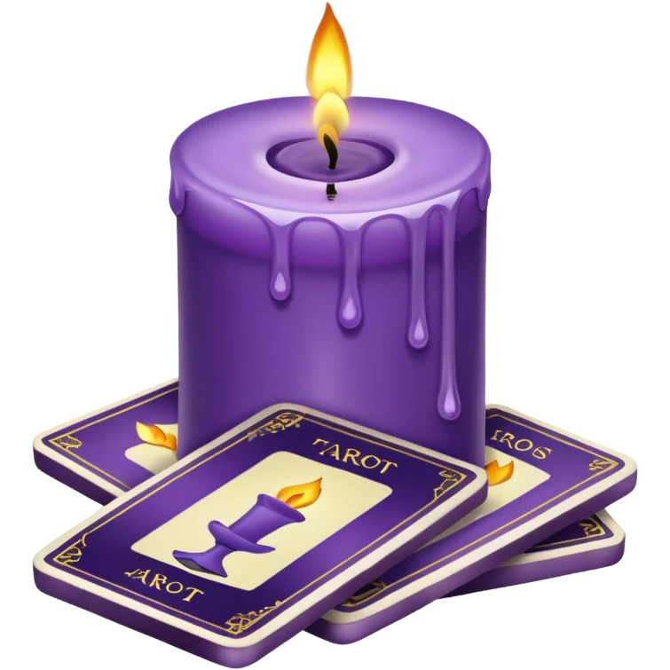A purple deck of tarot cards and a one candle nearby emoji