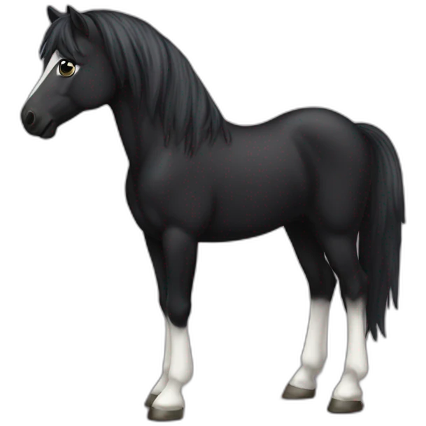 A pony with a black body and a white tall emoji