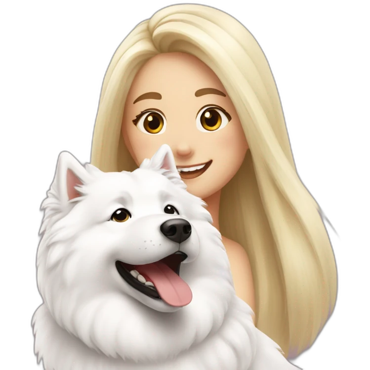 Happy samoyed with blonde smiling girl emoji