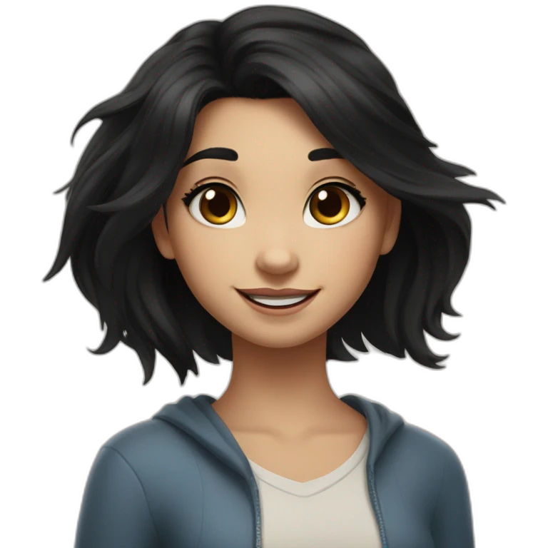 white skin and black straight hair and black eyes  Disney smile girl with a lion emoji