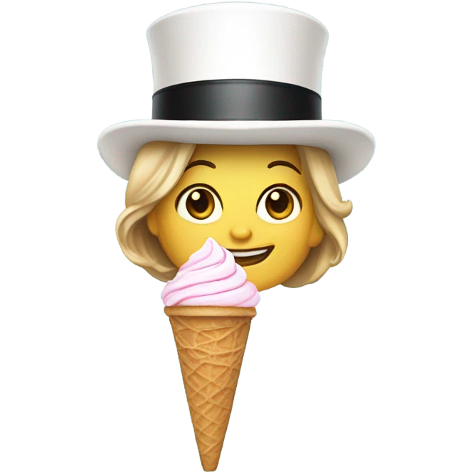 A smiling Donna Trump with an Abraham Lincoln hat. Trump is holding an ice cream cone. emoji
