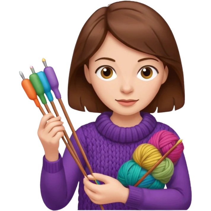  Woman with brown hair no glasses Knitting emoji emoji