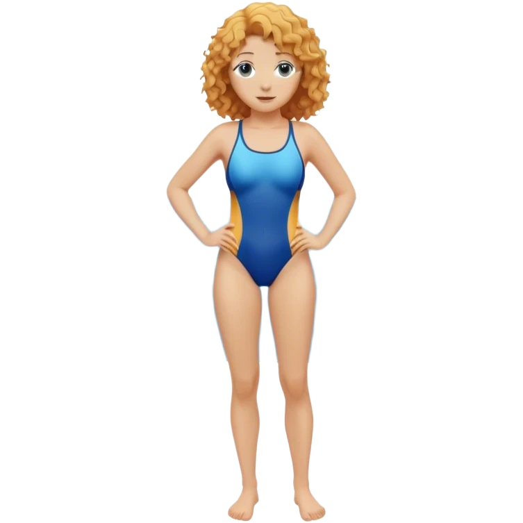 hot woman in blue swimming suit blond skin copper long semi  curly  hair full body  emoji