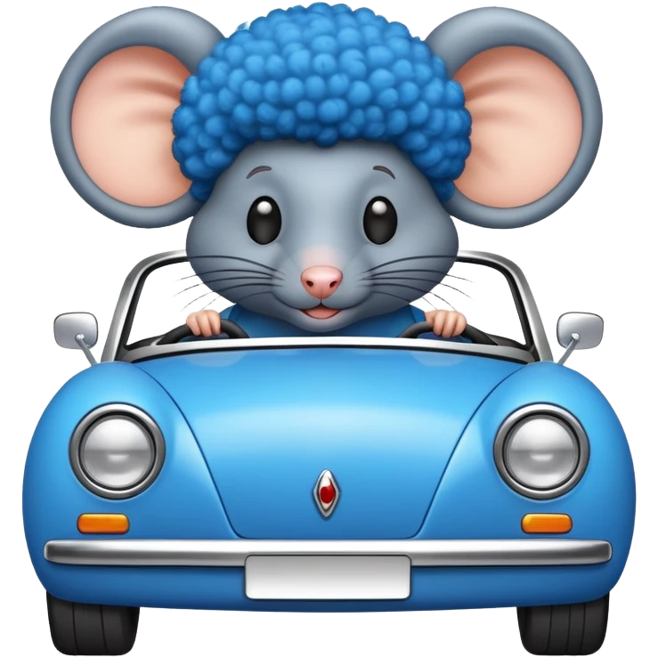 rat with an afro driving a blue car emoji