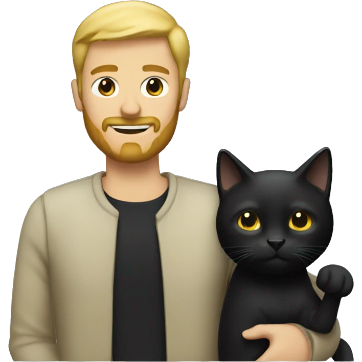 blonde man with beard with black cat in arms emoji