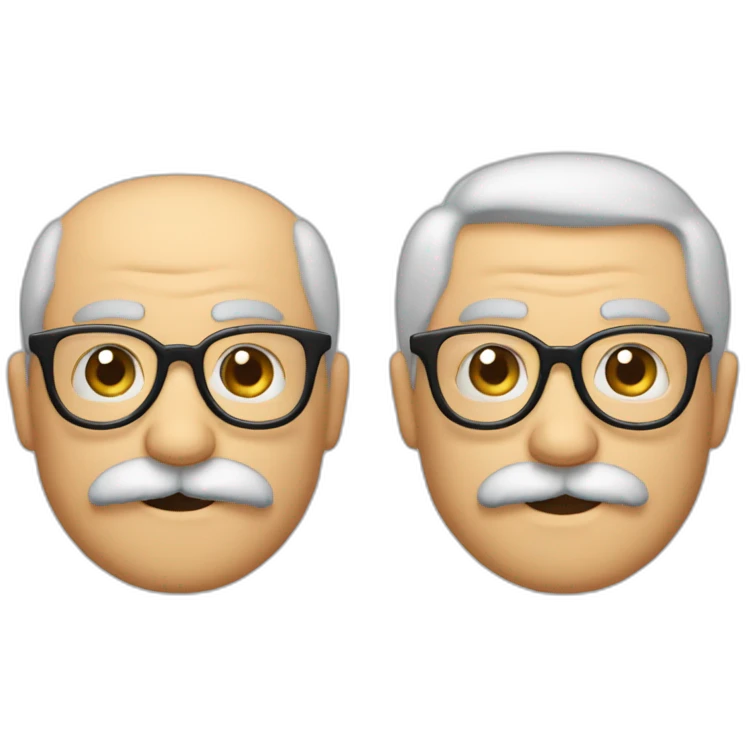 Emoji con gafas a media nariz y bigote de abuelo, peinado hacia tras y con algo de canas, 64 años emoji