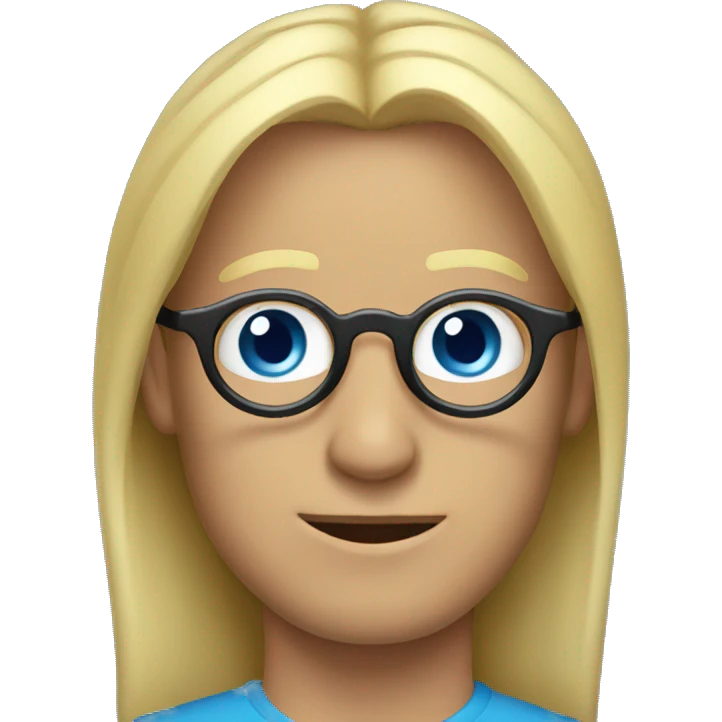 Man with blonde ponytail, round glasses and blue eye emoji