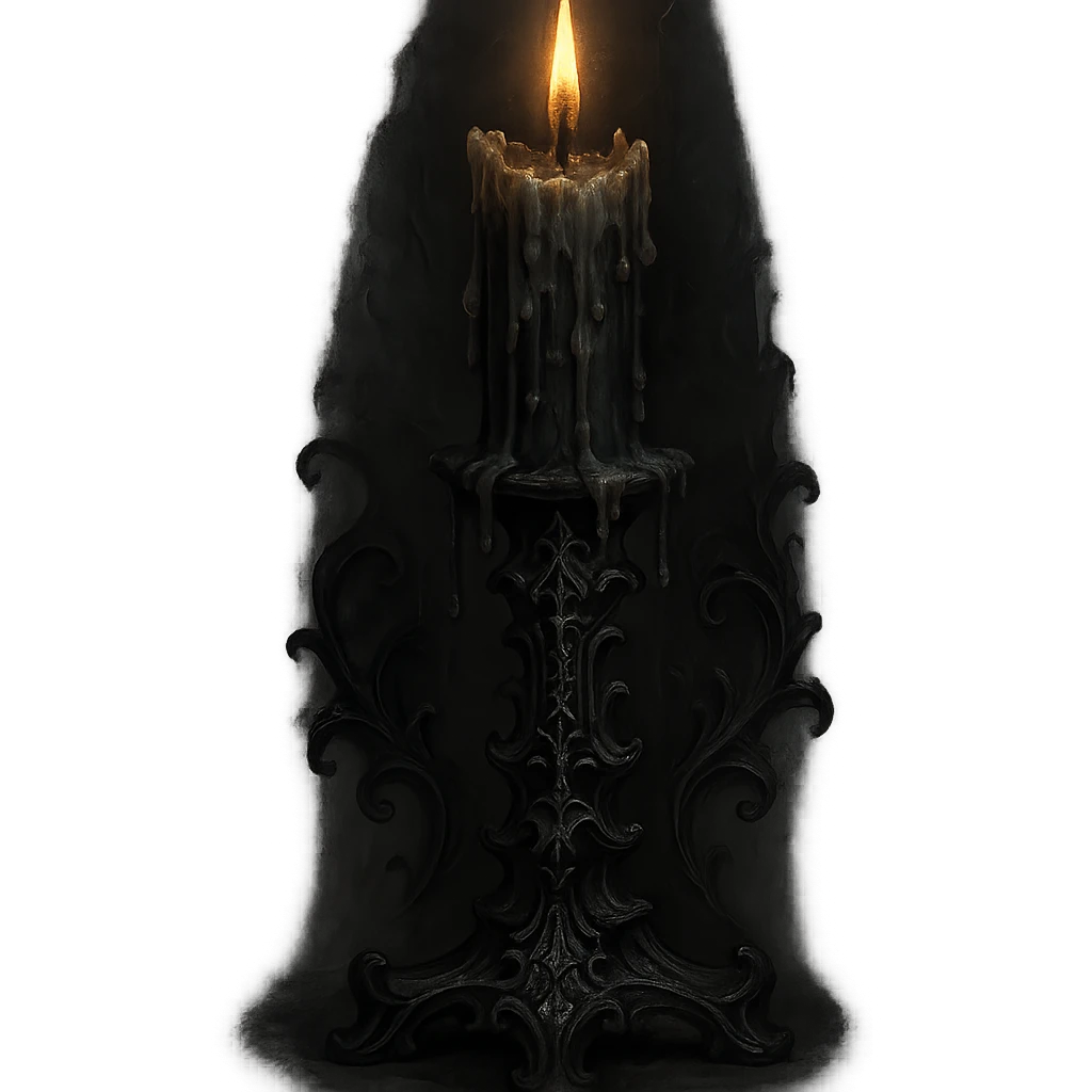 a mysterious gothic candle with dripping wax, dark and ornate, gothic style, moody lighting emoji