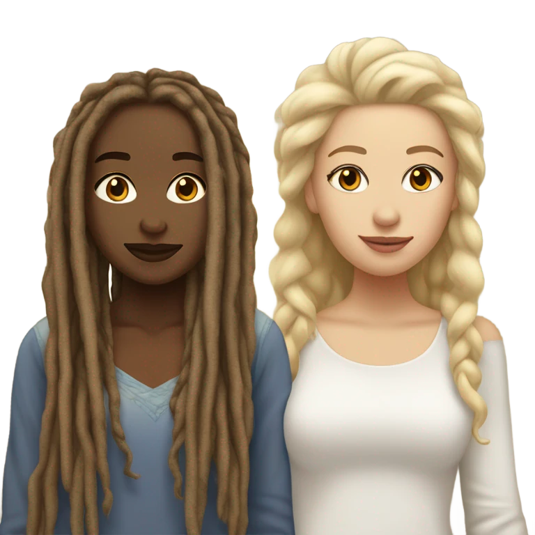 two lesbians one lightskin kinda brown skin girl with dreads and a white girl with blonde flows hair emoji