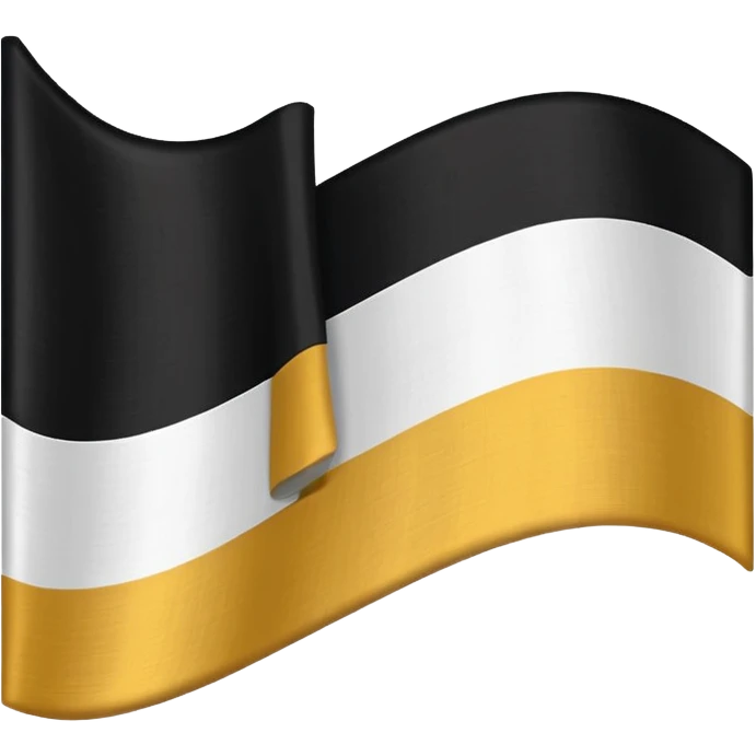 a tricolor flag with three equal horizontal bands of black, white and gold. emoji