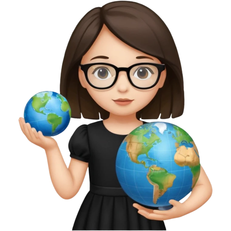 Child girl with globe in hand and glasses black dress emoji