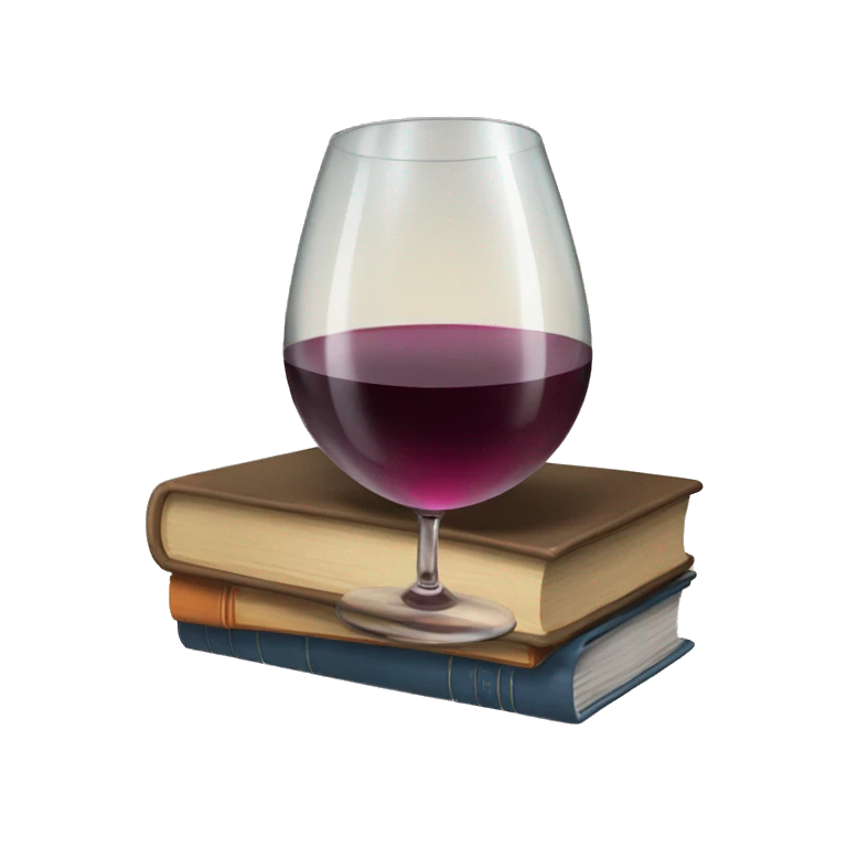 a glass of wine and a stack of books emoji