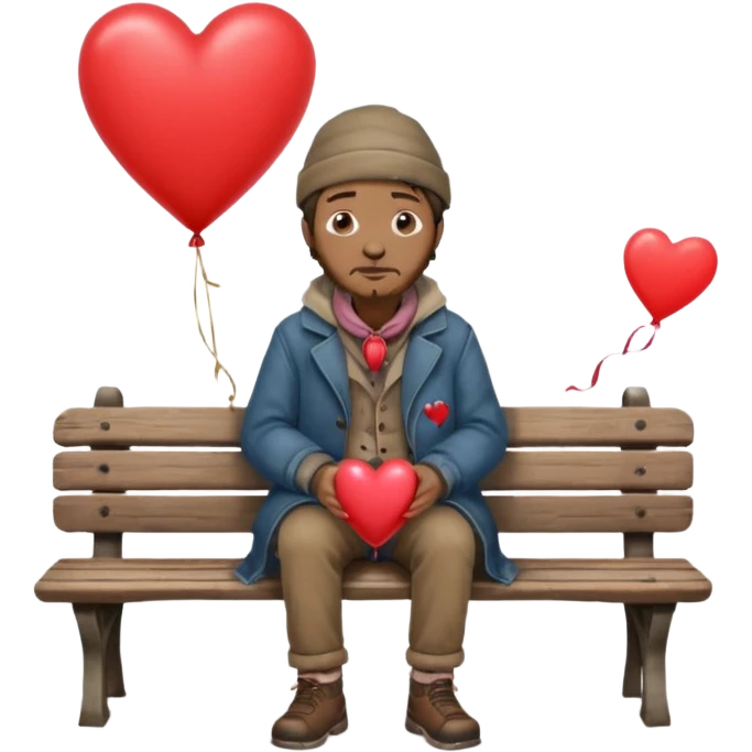 Homeless man with Valentine’s Day decor emoji