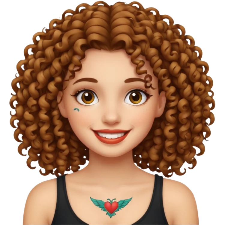 curley hair tattoo girl, full on face. emoji