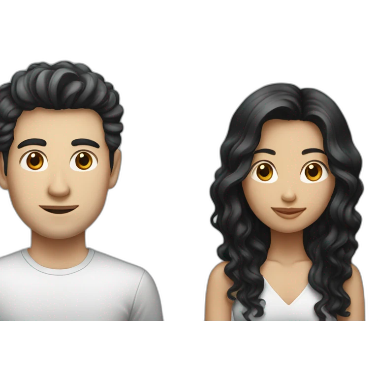 Indonesian girl with long black hair and white man with short curly hair emoji