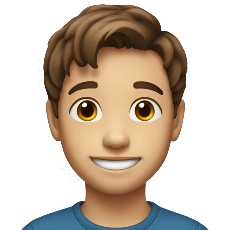 little 9 years old boy with brown hair and smiling emoji