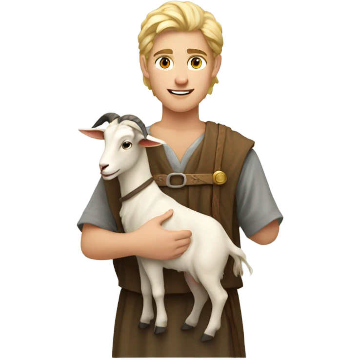 young shepherd with blond hair 10th century with short tunic and goat emoji