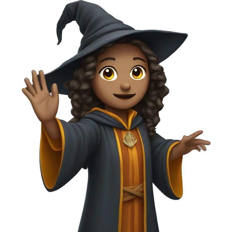 A female young wizard raises right hand emoji