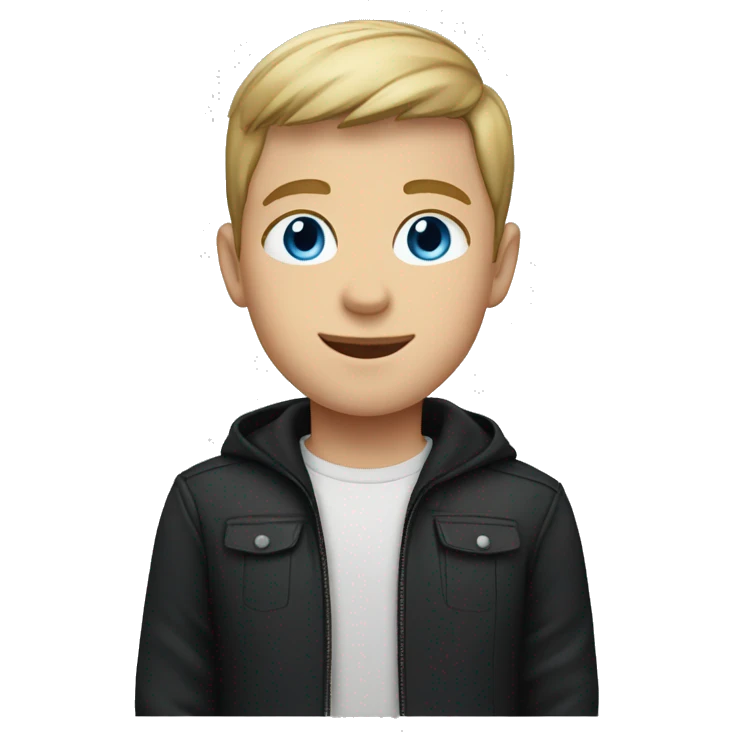 boy with short hair and blue eyes in a black jacket emoji