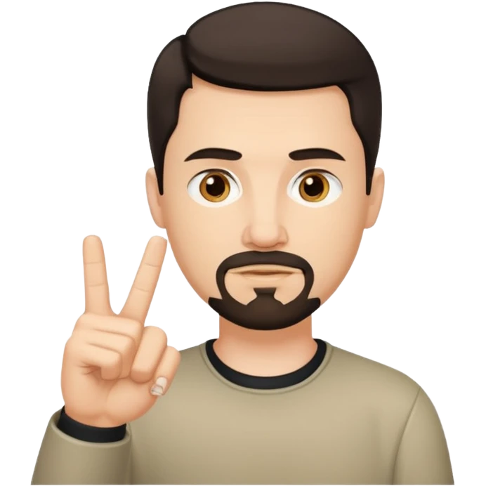 White man with short dark hair and goatee and neutral expression with middle finger.  emoji