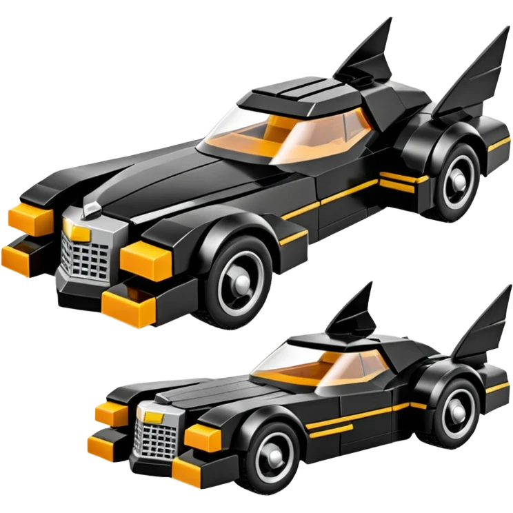  the animated series aerodynamic dark futuristic concept Batmobile loosely based on 1976 Cadillac coupe (flat long straight faceted mechanical body) Lego winged stealthy street hot rod  emoji