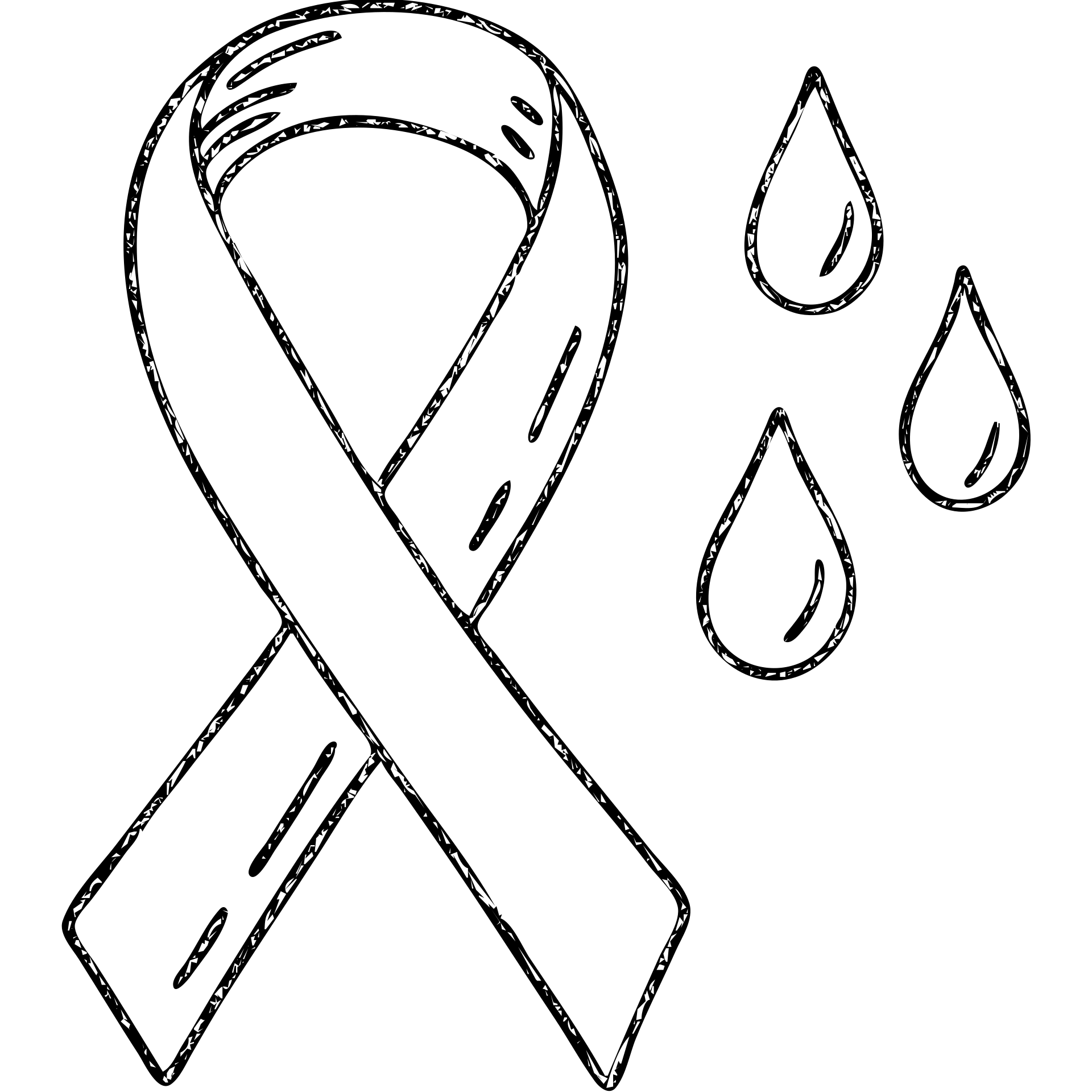 hand-drawn outline of a pink ribbon with blood drops emoji