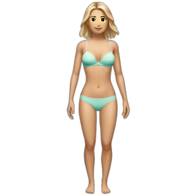 Slim-fit Caucasian woman small bra panties hands-in-hair pose (beach body) full body emoji