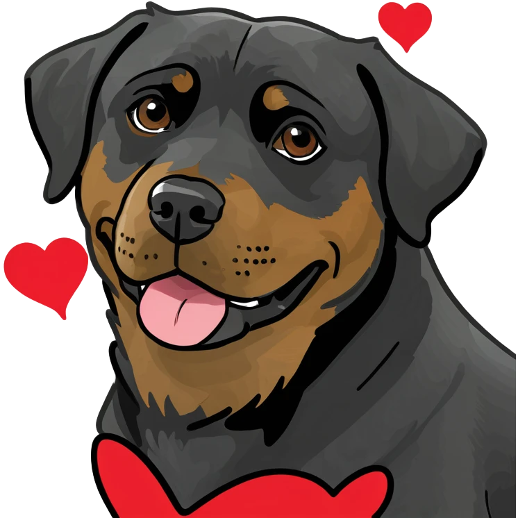 Rottweiler dog showing heart emoji
