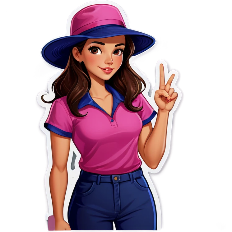 brunette girl latin with pink shirt an navy blue hat emoji