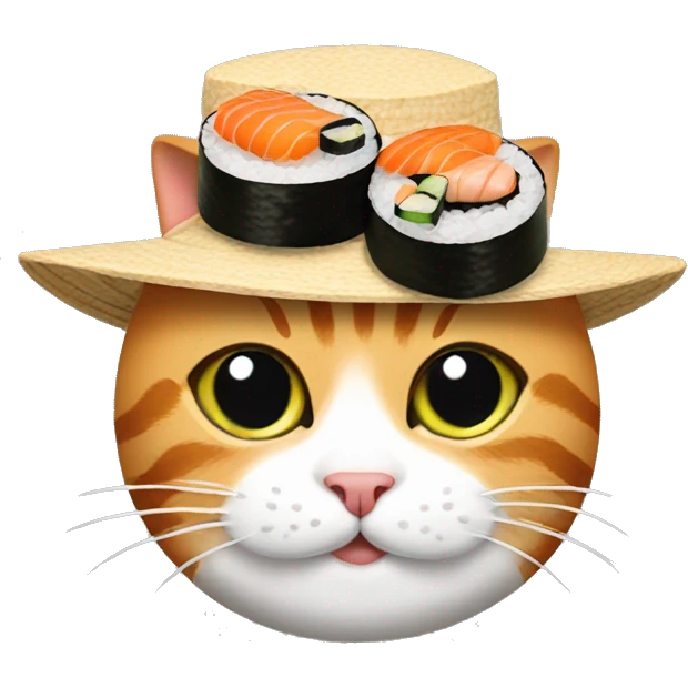 cat wearing a hat made out of sushi emoji
