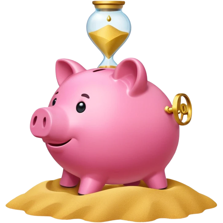 A minimalist emoji-style icon: A stylized piggy bank with a coin dropping into it, next to an hourglass. The hourglass symbolizes time and long-term savings for retirement. Simple shapes, flat bright colors, emoji-like design. emoji