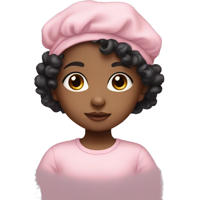 Brown baby girl with black curly hair and pastel pink clothes  emoji