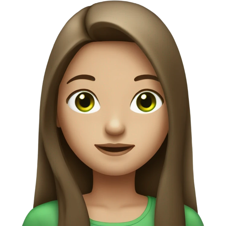 Clean Girl with brown long straight hair and green eyes  emoji